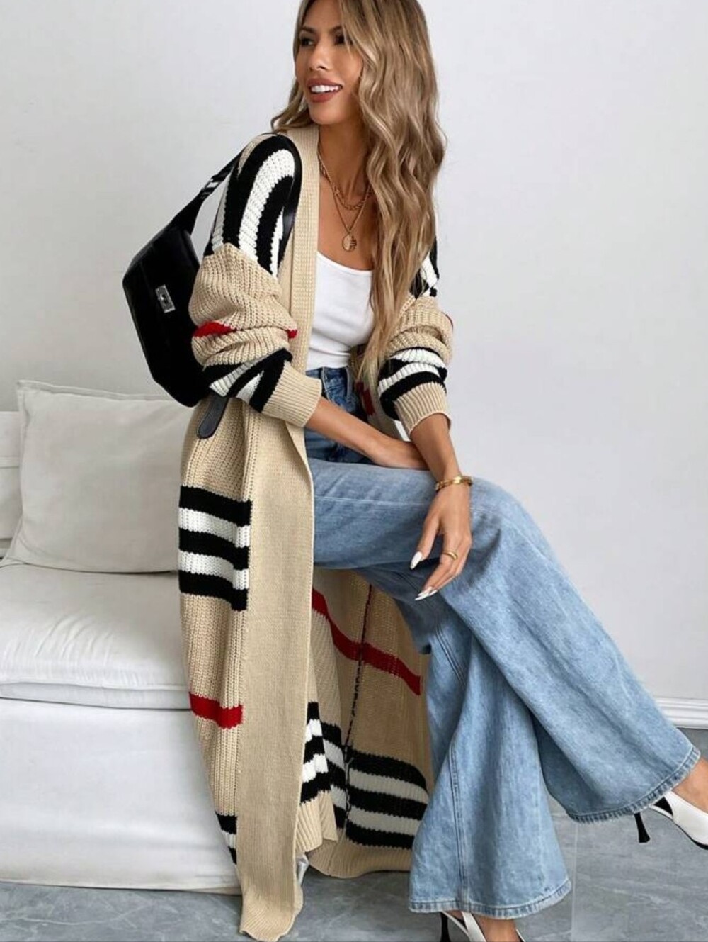 Open Front Long Knit Cardigan - Picture 3 of 10